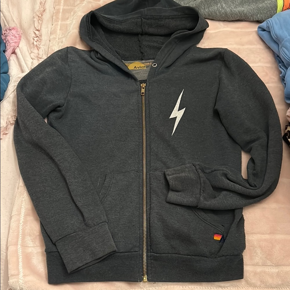 Aviator Nation Gray Lightning Bolt Hoodie
